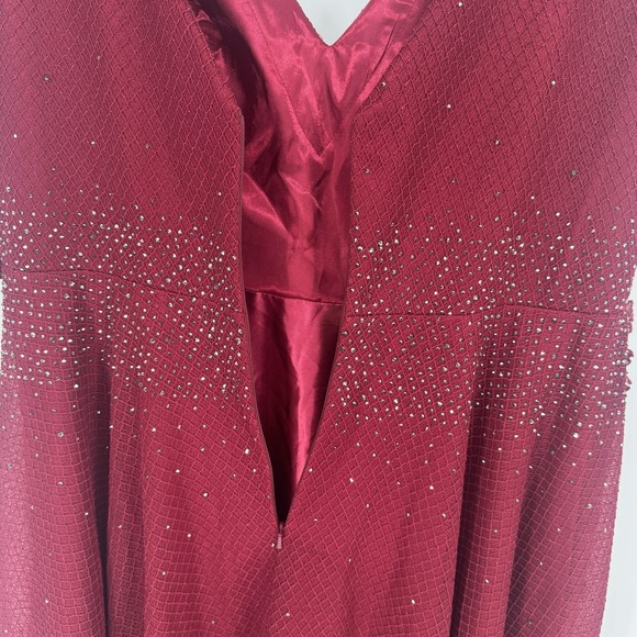 Mac Duggal Dress Womens 14 Red Beaded 3D Floral Tulle Maxi Formal Gown Evening - Picture 10 of 15